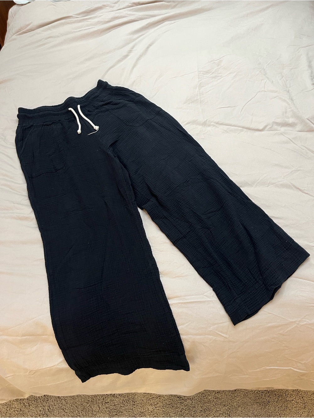 Wide-Leg Black Women's Drawstring Lounge Pants